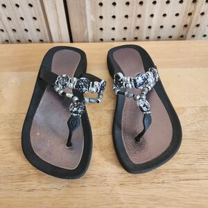 GRANDCO SANDALS EXPRESSION THONG Beach Pool THONG BLACK Dressy BLING FROSTED